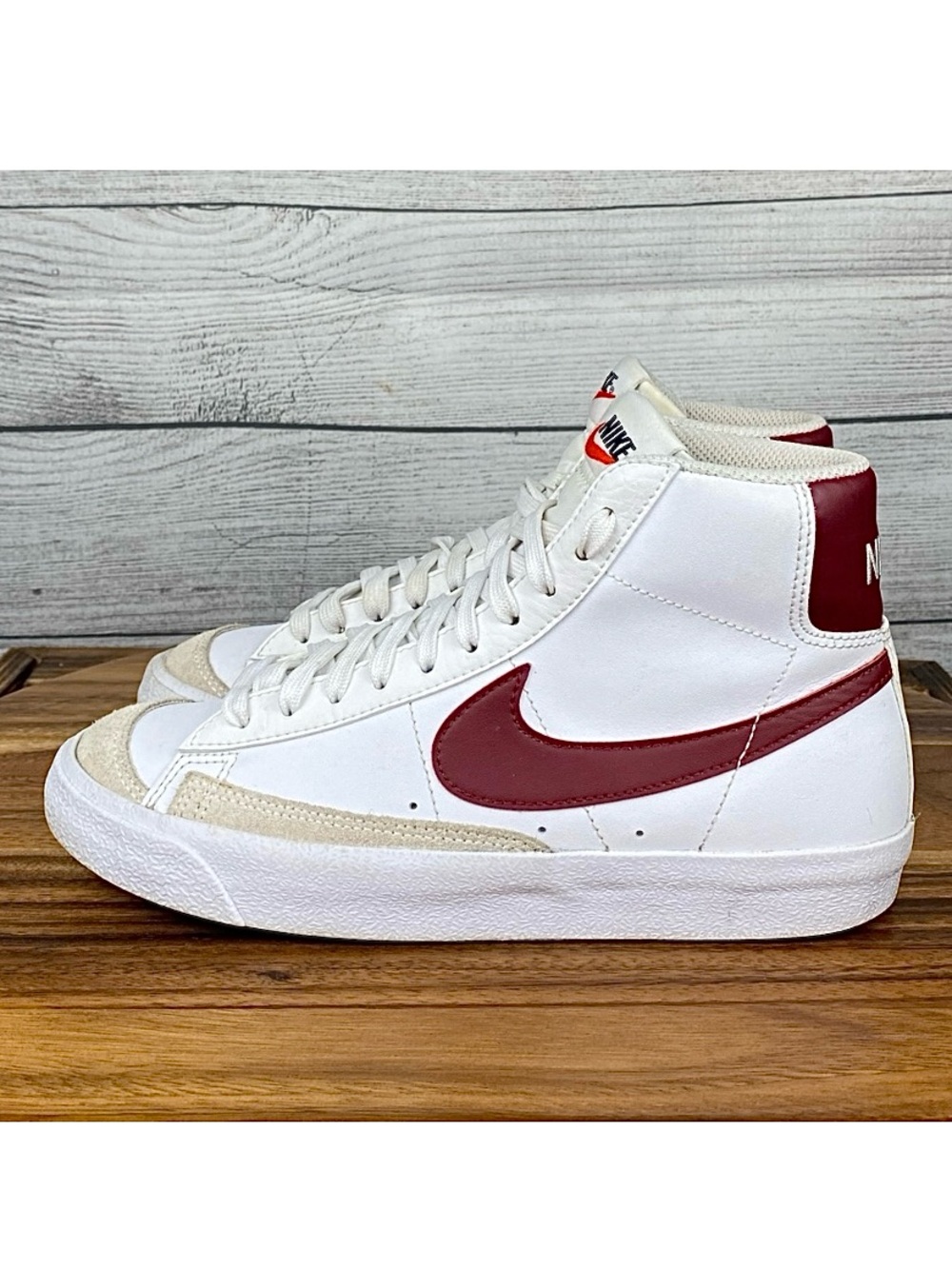 Nike Blazer Mid 77 White Team Red Burgundy Sneaker DA4086-102 Women’s Size 7.5